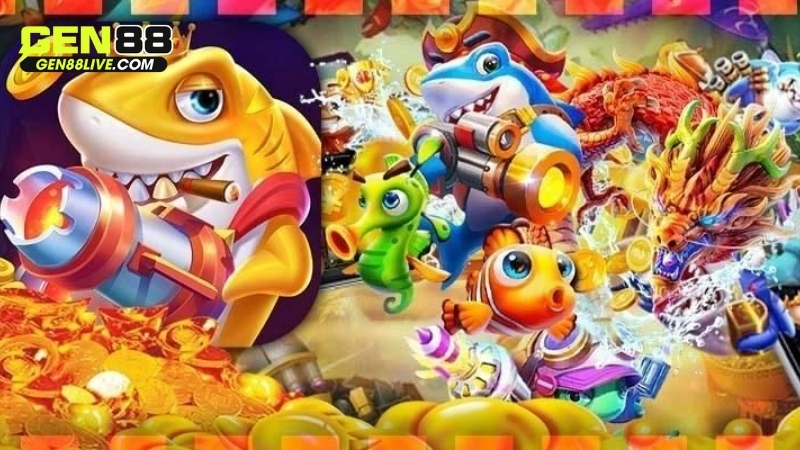 Giao diện rực rỡ của game Tam Tiên Bắn Cá với hình ảnh ba vị thần Phúc Lộc Thọ - Tam tiên bắn cá